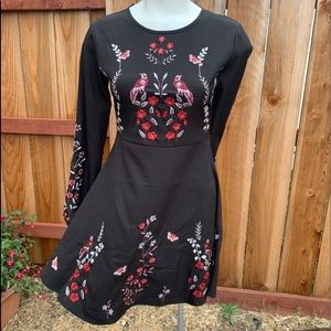 Zizai Boho Floral Birds Embroidered L/S Dress Rare Sz Sm